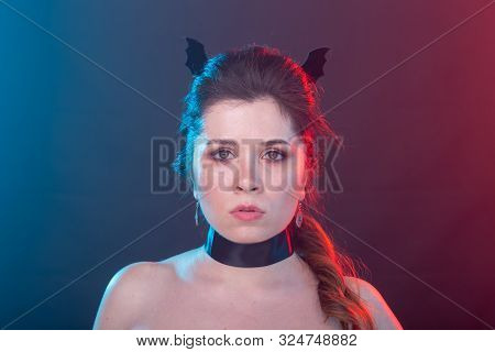 Halloween, Holidays And Carnival Concept - Vamp Woman In Gothic Style.