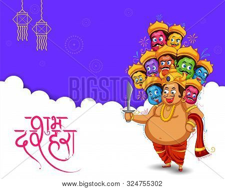 Illustration Of Ravana With Ten Heads For Navratri Festival Of India Poster With Message In Hindi Me