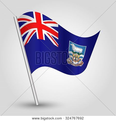 Vector Waving Simple Triangle Islander Flag On Slanted Silver Pole - Symbol Of Falkland Islands With