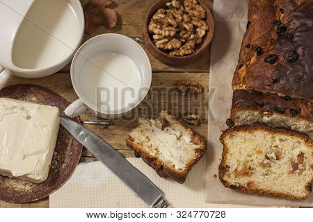 Barmbrack Or Bairin Breac Is A Traditional Irish Sweet Yeast Bread With Grapes And Raisins, Often Ea