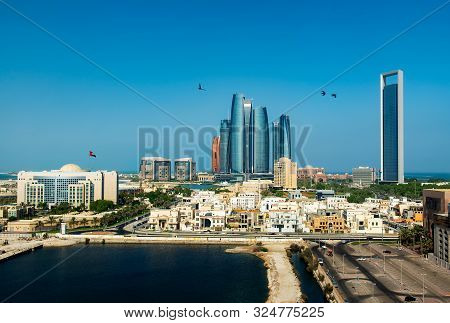 Abu Dhabi, United Arab Emirates - September 19, 2019: Abu Dhabi Skyline View Of The Downtown Modern 