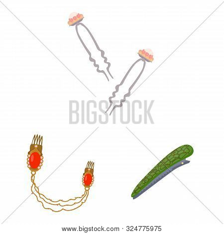Isolated Object Of Barrette And Hair Sign. Set Of Barrette And Accessories Stock Symbol For Web.