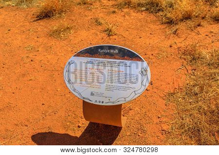 Uluru, Northern Territory, Australia - Aug 24, 2019: Kuniya Walk Sign In Uluru-kata Tjuta National P