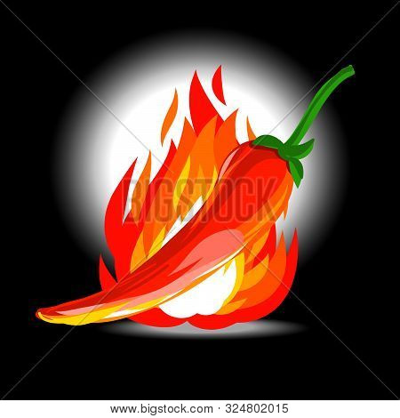 Chili Pepper And Flame Float In The Dark