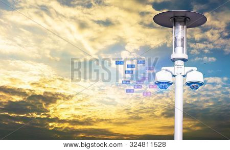 Cctv Camera System On A 180 Degree Pole, View Icon, Isolated From Natural Background