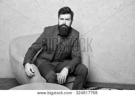 Candidate For Job Waiting Result Of Interview. Decision Making Is Part Of Management. Man Bearded Bu