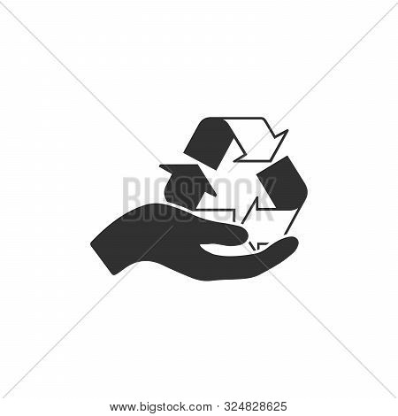 Open Palm Hand With Recycling Sign Icon. Pollution Prevention. Waste Recycling. Stock Vector Illustr