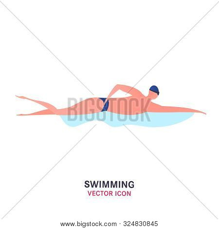 Vector Swimming Pool Icon. Editable Swimmer Illustration In Bright Colors Isolated On White Backgrou