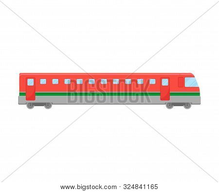 Red Suburban Electric Train Flat Vector Illustration
