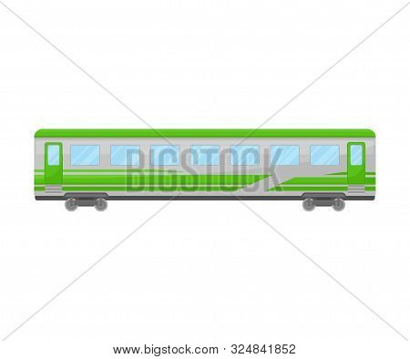 Grey And Green Coach Of Suburban Electrical Train Flat Vector Illustration
