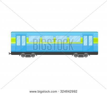 Yellow And Blue Passenger Coach Of Electric Train Or Metro Flat Vector Illustration