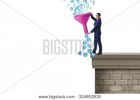 Data monetization concept with funnel and businessman