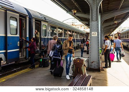 People Getting Off The Train At Bucharest North Railway Station (gara De Nord) In Bucharest, Romania