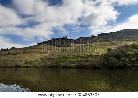 Scenic View Of The Douro River And Valley With Terraced Vineyards Near The Pinhao Village, In Portug