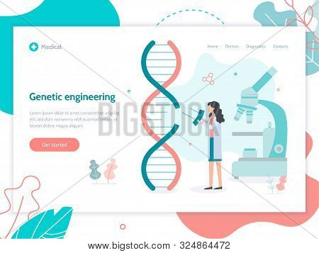 The Scientist Changes Parts Of The Dna Chain. Genetic Engineering Concept. Web Banner Design Templat