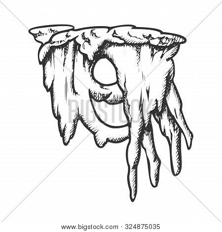 Ice Stalactite In Beautiful Form Monochrome Vector. Mineral Formations In Caves Stalactite. Icicle-s