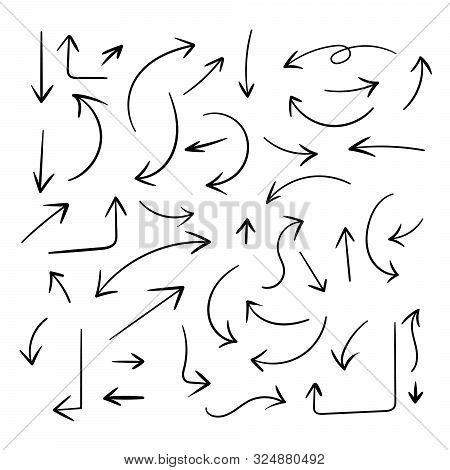 Set Of Hand Drawn Arrows Vector Illustration. Arrows Vector Collection