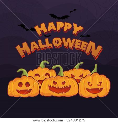 Happy Hallowen Banner Vector Illustration. Cute Halloween Pumpkin