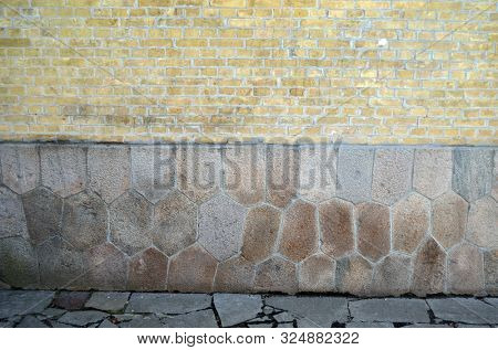 Polygonal foundation masonry. The masonry is similar to the abandoned cities of South America. The mystery of local history. The Kiev Fortress. In Kiev,Ukraine