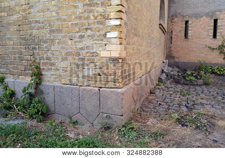 Polygonal foundation masonry. The masonry is similar to the abandoned cities of South America. The mystery of local history. The Kiev Fortress. In Kiev,Ukraine