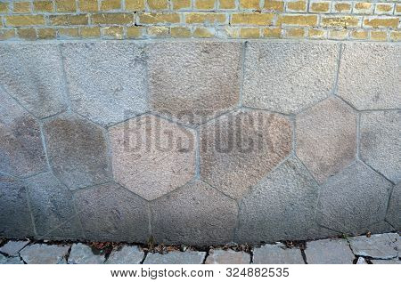 Polygonal foundation masonry. The masonry is similar to the abandoned cities of South America. The mystery of local history. The Kiev Fortress. In Kiev,Ukraine