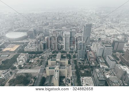 Taipei, Taiwan - November 11, 2018: Aerial View Of The Taipei City Covered By Haze On November 11, 2