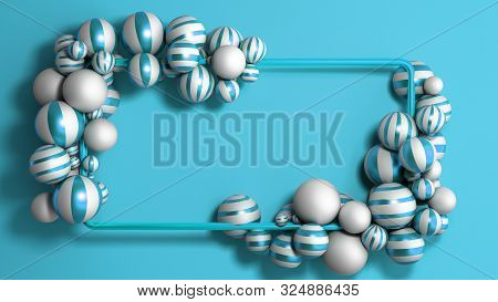 Abstract Color Frame As Background With Striped Elegant Balls 3d Render Image