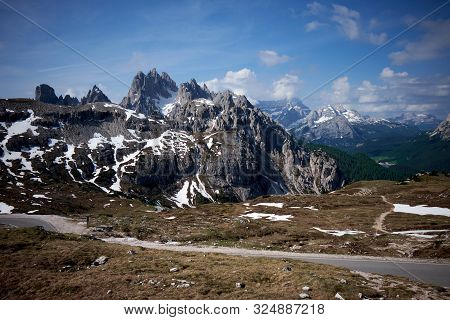 Landscape Of The Three Peaks Of Lavaredo (tre Cime Di Lavaredo), Dolomites, Italy