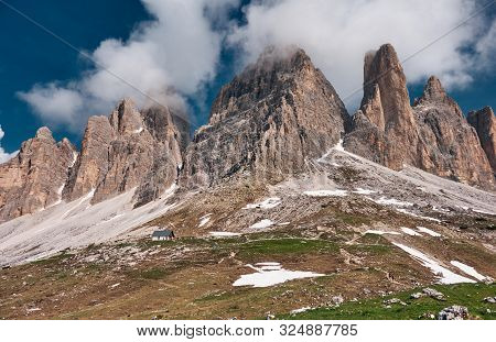 Landscape Of The Three Peaks Of Lavaredo (tre Cime Di Lavaredo), Dolomites, Italy