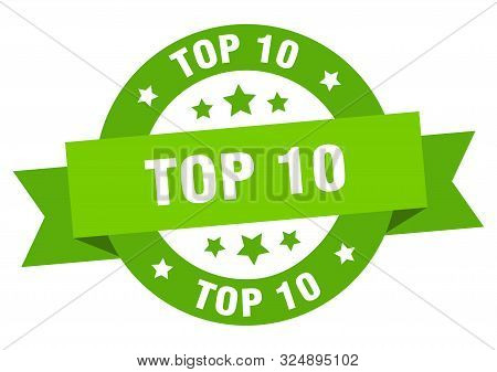 Top 10 Ribbon. Top 10 Round Green Sign. Top 10