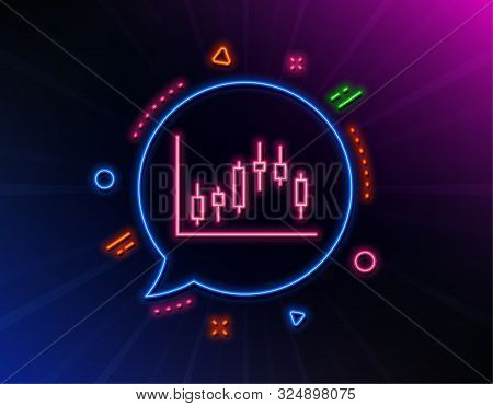 Candlestick Chart Line Icon. Neon Laser Lights. Financial Graph Sign. Stock Exchange Symbol. Busines