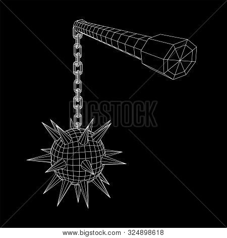 Medieval Chained Mace Ball. Wireframe Low Poly Mesh Vector Illustration.