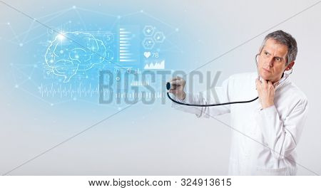 Middle aged neurologist showing the test result