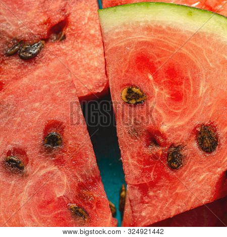 Lot Of Watermelon Slices, Background And Texture, As Ingient Of Food, Meal, Tasty, Very Juicy