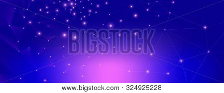 Technology Concept. Big Data Architecture. Blue Triangular Connection. Purple Geometric Abstract. Te