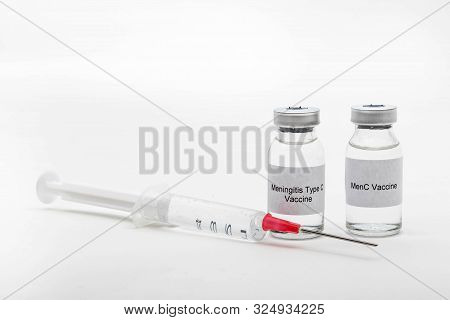 Medical Concept Showing Medical 2 Medical Vials Reading Menc Vaccine And Meningitis Type C Vaccine W