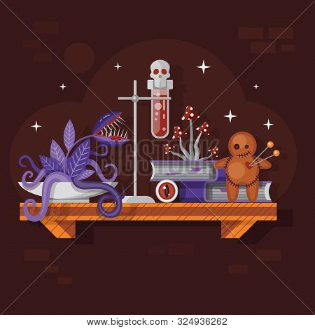 Magic Potion With Voodoo Doll And Flytrap