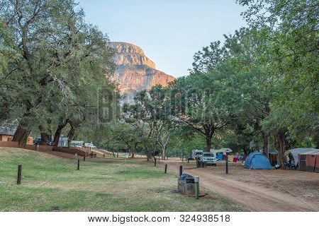 Swadini, South Africa - May 19, 2019: View Of The Caravan Park At Swadini. Vehicles And Tents Are Vi