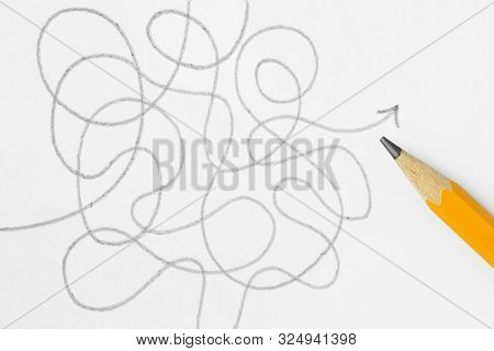 Messy Line Drawing With Pencil - Concept Of Mental Confusion, Complicated Way And Messy