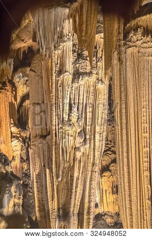 Dripstone Formation In Limestone Cave Of Grotte Des Demoiselles In Languedoc Southern France
