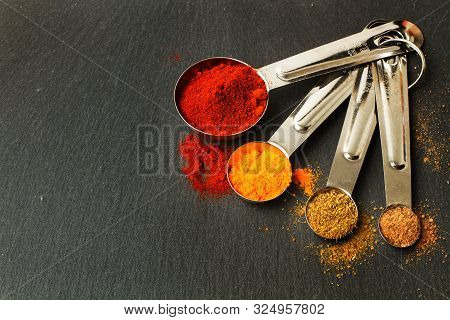 Stainles Steel Spoons To Measure Cooking Ingredients With Spices