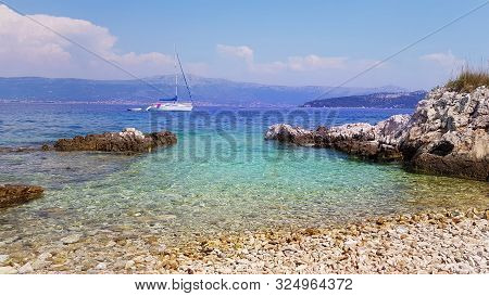 View From The Beach  To The Adriatic Sea Near Trogir, Croatia