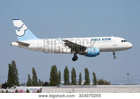 Paris / France - April 18, 2015: Aigle Azur Airbus A319 F-hbal Passenger Plane Departure At Paris Or