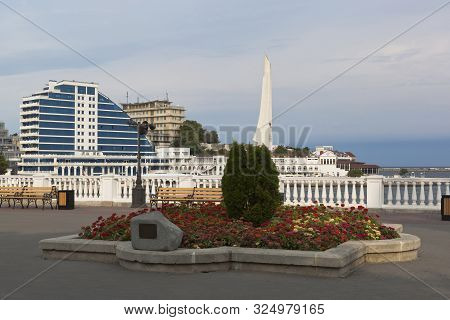 Sevastopol, Crimea, Russia - July 24, 2019: Landscape Design Of The Kornilov Embankment On The Backg