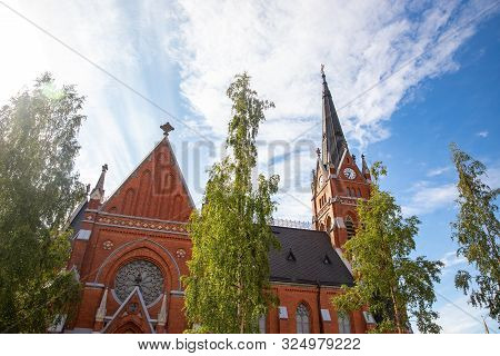 Lulea, Sweden Panorama City, Cathedral Sunny Day, Blue Sky