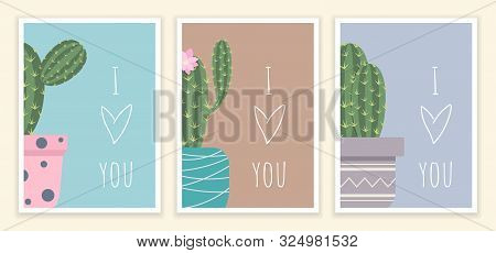 Collection Of Cards With Various Succulents With Inscription I Love You
