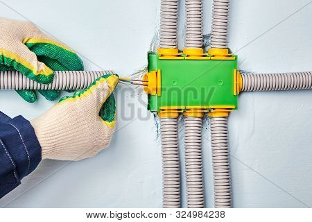 Wall With A Junction Box As It Pertains To A Residential Home And Its Electrical Wiring, At The Stag