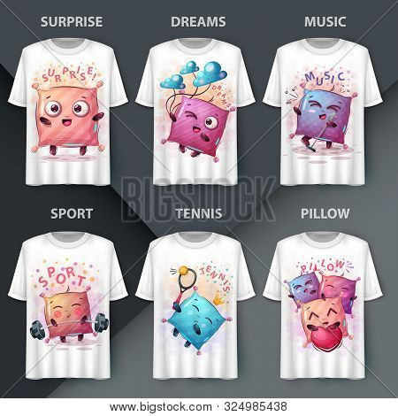 Set Pillow Print T-shirt - Mockup For Print T-shirt. Vector Eps 10
