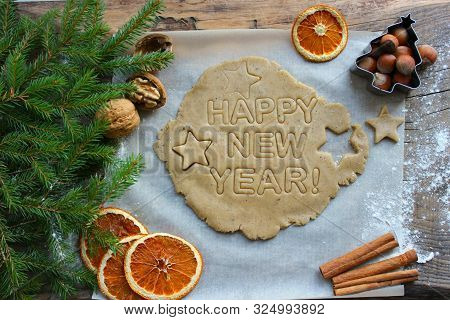 Christmas Pastries. Homemade Cakes Or Cookies For The New Year And Christmas. Text Happy New Year. S