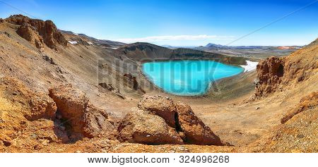 Splendid View Of Famous Crater Viti At Krafla Geothermal Area . Location: Krafla Caldera, Myvatn Reg